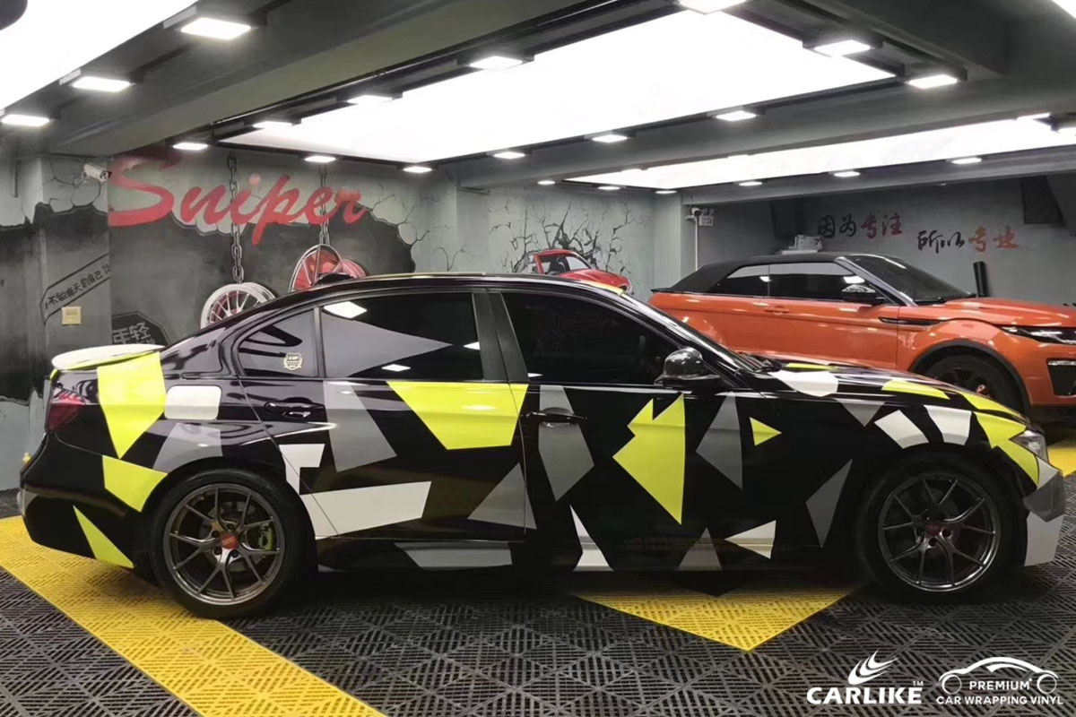 CARLIKE卡莱克™CL-CA宝马黄黑灰迷彩喷绘涂鸦整车改色贴膜