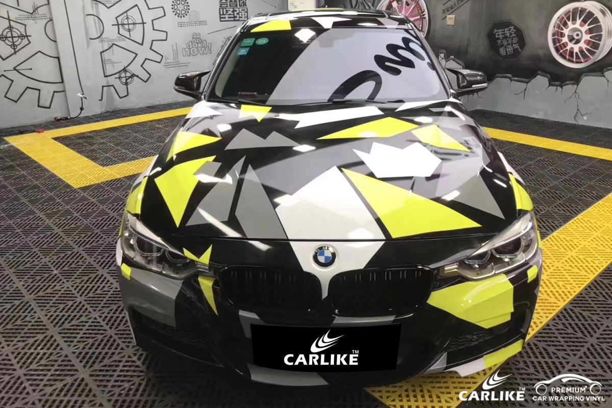 CARLIKE卡莱克™CL-CA宝马黄黑灰迷彩喷绘涂鸦整车改色贴膜