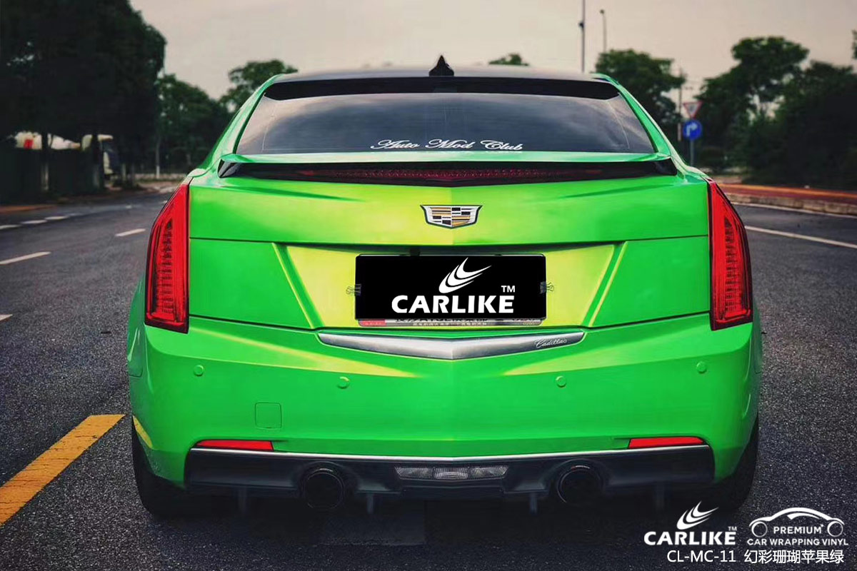 CARLIKE卡莱克™CL-MC-11凯迪拉克幻彩珊瑚苹果绿车身改色膜重庆施工效果图