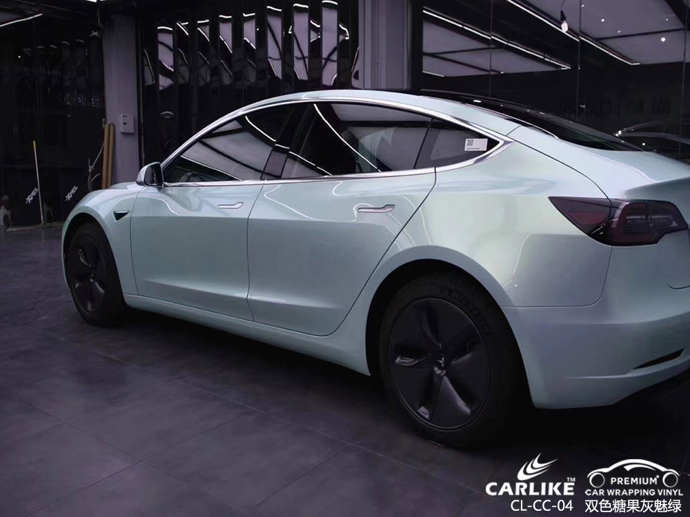 CARLIKE卡莱克™CL-CC-04特斯拉双色糖果灰魅绿车身贴膜