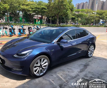 CARLIKE卡莱克™CL-GE-27特斯拉超亮金属银河蓝全车贴膜施工