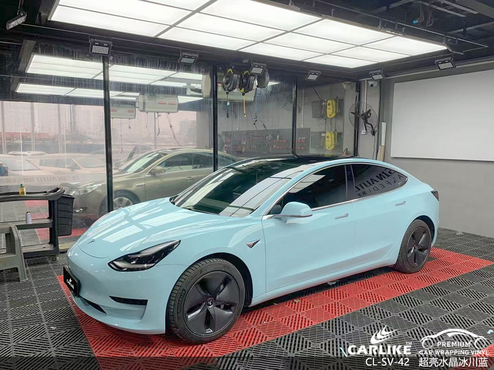 CARLIKE卡莱克™CL-SV-42特斯拉超亮水晶冰川蓝全车施工