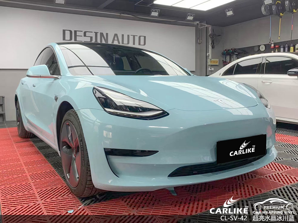 CARLIKE卡莱克™CL-SV-42特斯拉超亮水晶冰川蓝全车施工